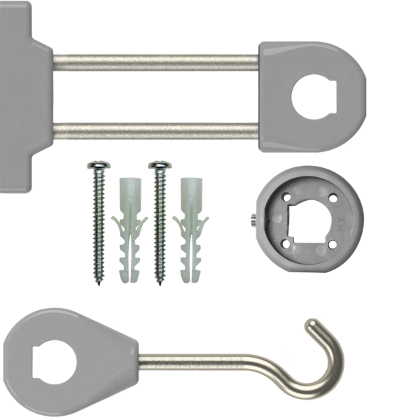 Federhalter, Wandhalter und Brausehaken in grau PA66 L120 mm Set mit Schrauben und Dübel