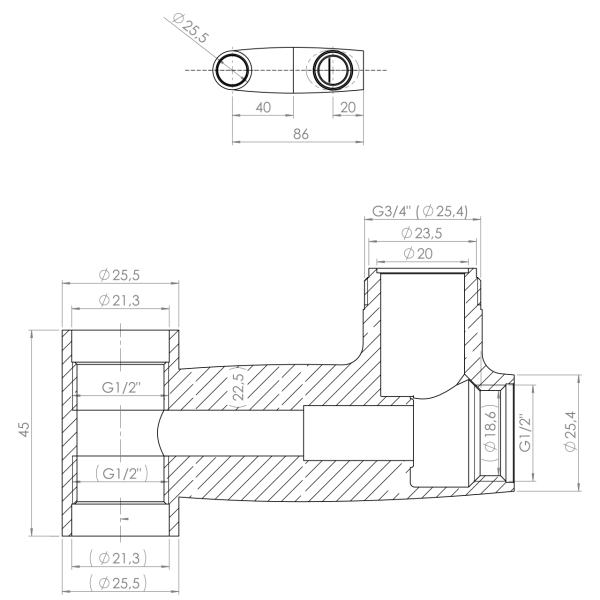 T-Ventilkörper zu Rohr A1-1280 1/2"