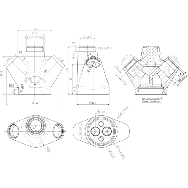 Körper zu ELB. 1xx.xx2.1.e..PG H75 geschraubt 3/4" MC