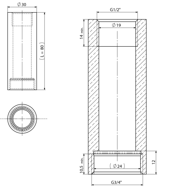 Standfuss L 80 mm gerade Rohr Ø 30 mm