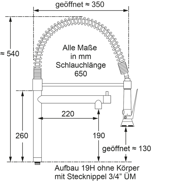 xerio Feder-Garnitur H600 3/4" ÜM Edelstahl