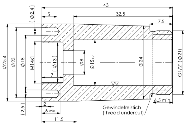 Brausekopfadapter zu Brause X31.56.E ohne Absperrung gerade für RV + DB Ø15