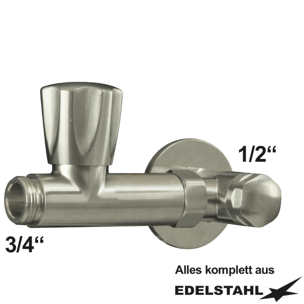 Eckventil 1/2" x 3/4" über Eck 90° aus Edelstahl
