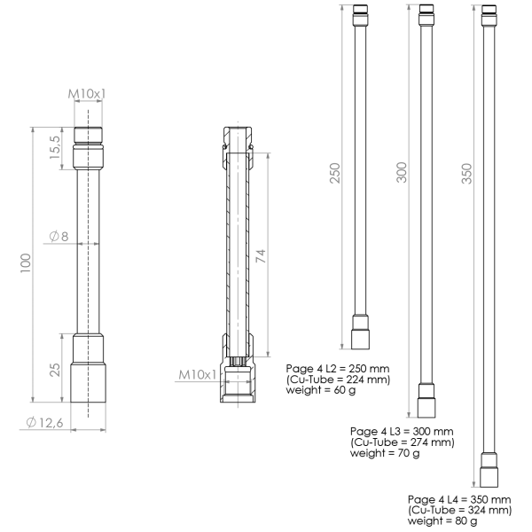 Kupferrohr 8x1 L30 cm M10x1 IGxAG