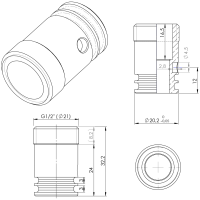 Stecknippel anstatt Auslauf 1/2" AG Aufnahme Ø20,3 Bohrung RV15 ohne RV Stecknippel anstatt Auslauf 1/2" AG Aufnahme Ø20,3 Bohrung RV15 ohne RV