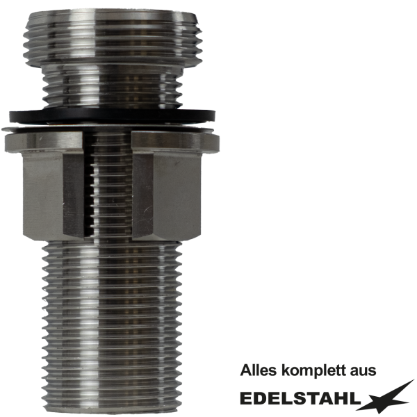 Stutzen-Set 1" x 5/4" ohne Rosette Längsschnitt-Mutter VA