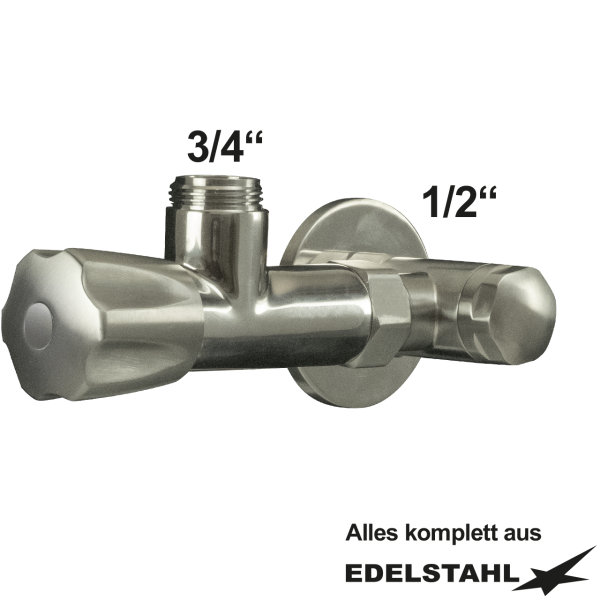 Eckventil 1/2" x 3/4" über Eck 90° aus Edelstahl