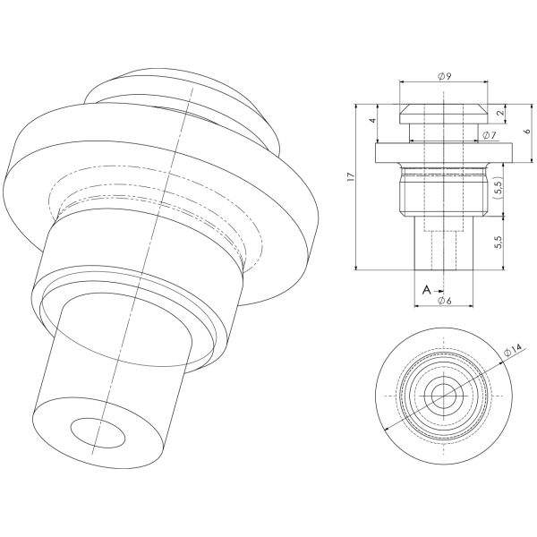 Spülrohrendstück Messing roh L17 Ø14