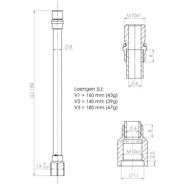 Kupferrohr 8x1 L18 cm M10x1 IGxAG